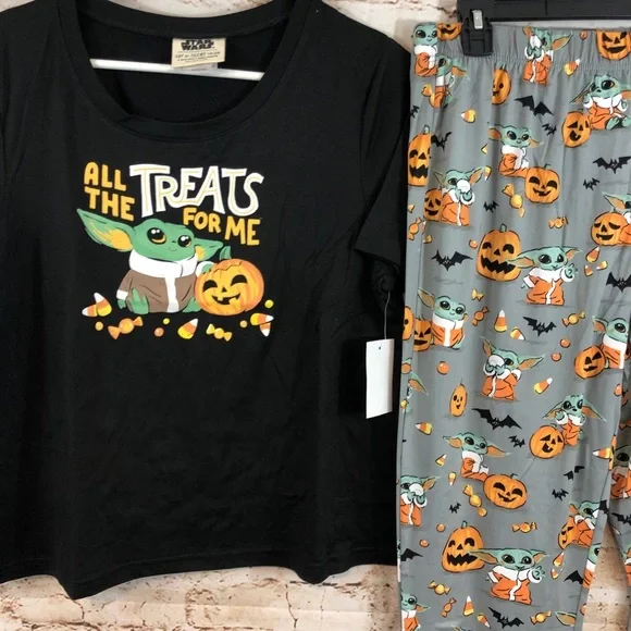 NEW Munki munki Yoda Star Wars womens large halloween pajamas set nite nite … - Picture 4 of 5